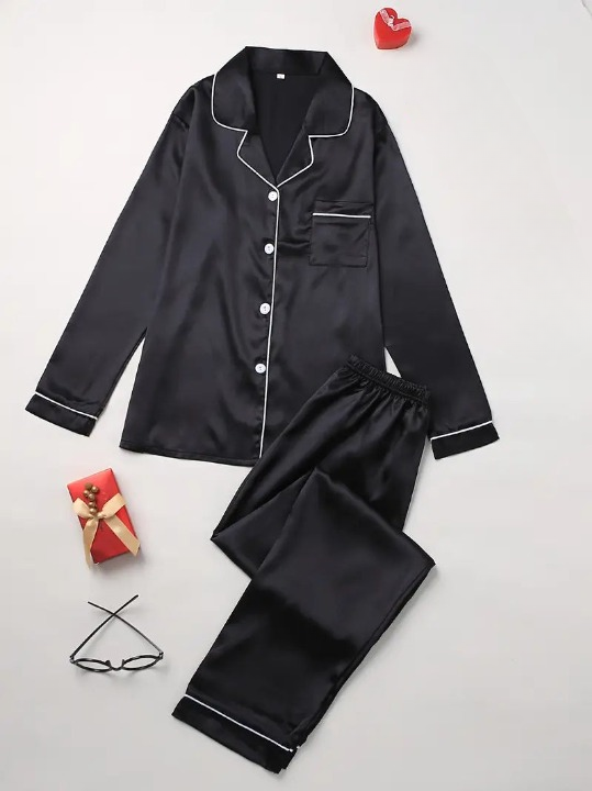 Ensemble Pyjama Élégant pour Femme avec Chemise Boutonnée et Pantalon