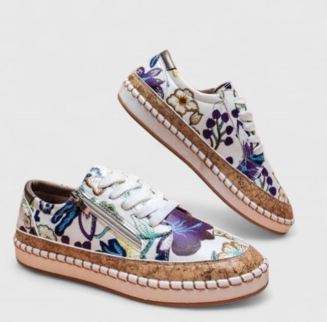 Sneakers da donna con stampa floreale e suola platform