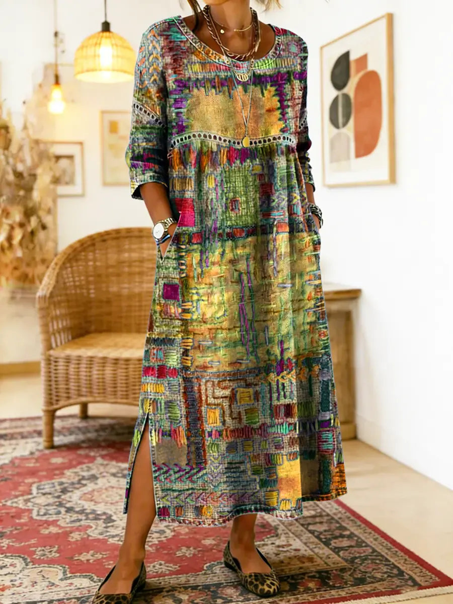 Robe imprimée patchwork ethnique femme