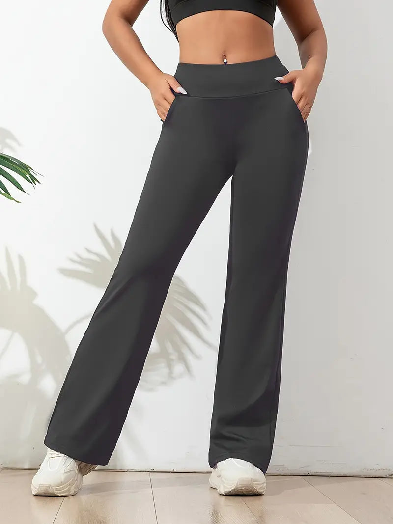 Dámské kalhoty s vysokým pasem a rozšířeným střihem, sportovní elegantní styl