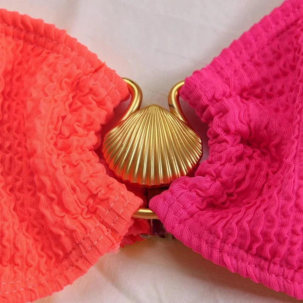 Bikini asymétrique femme anneau texturé