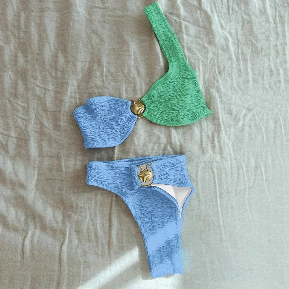 Bikini asymétrique femme anneau texturé