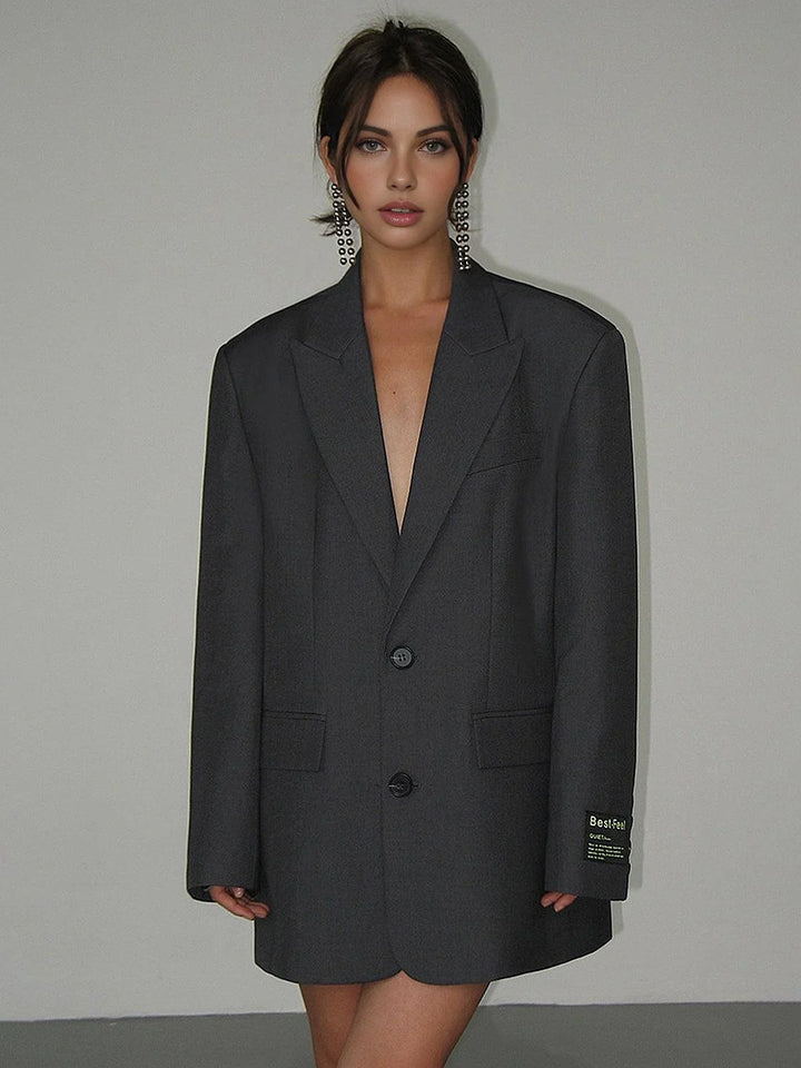 Blazer Femme Style Oversize avec Boutons Distinctifs et Coupe Décontractée