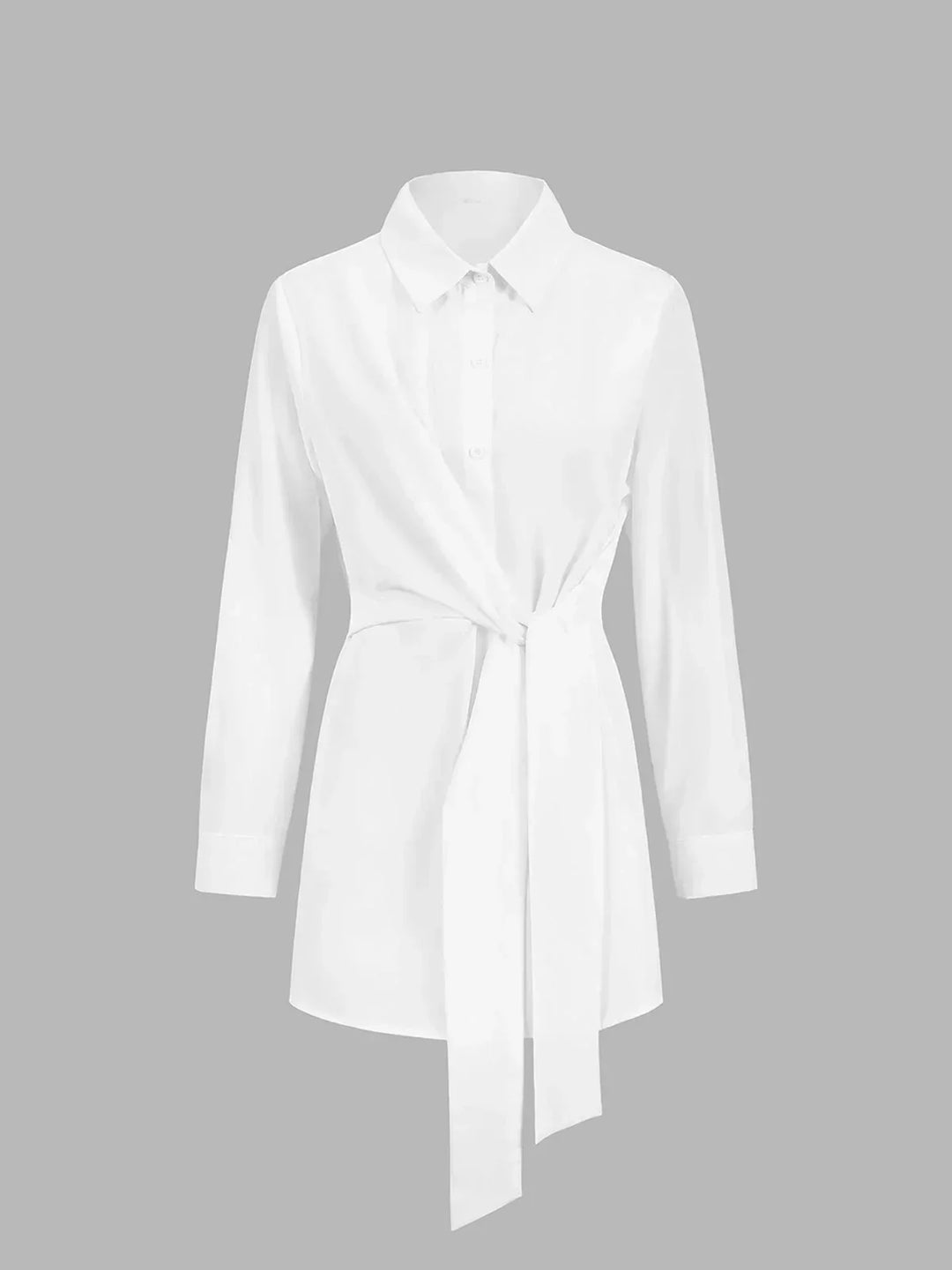Chemise Femme Oversize à Manches Longues avec Ceinture Nouée Devant