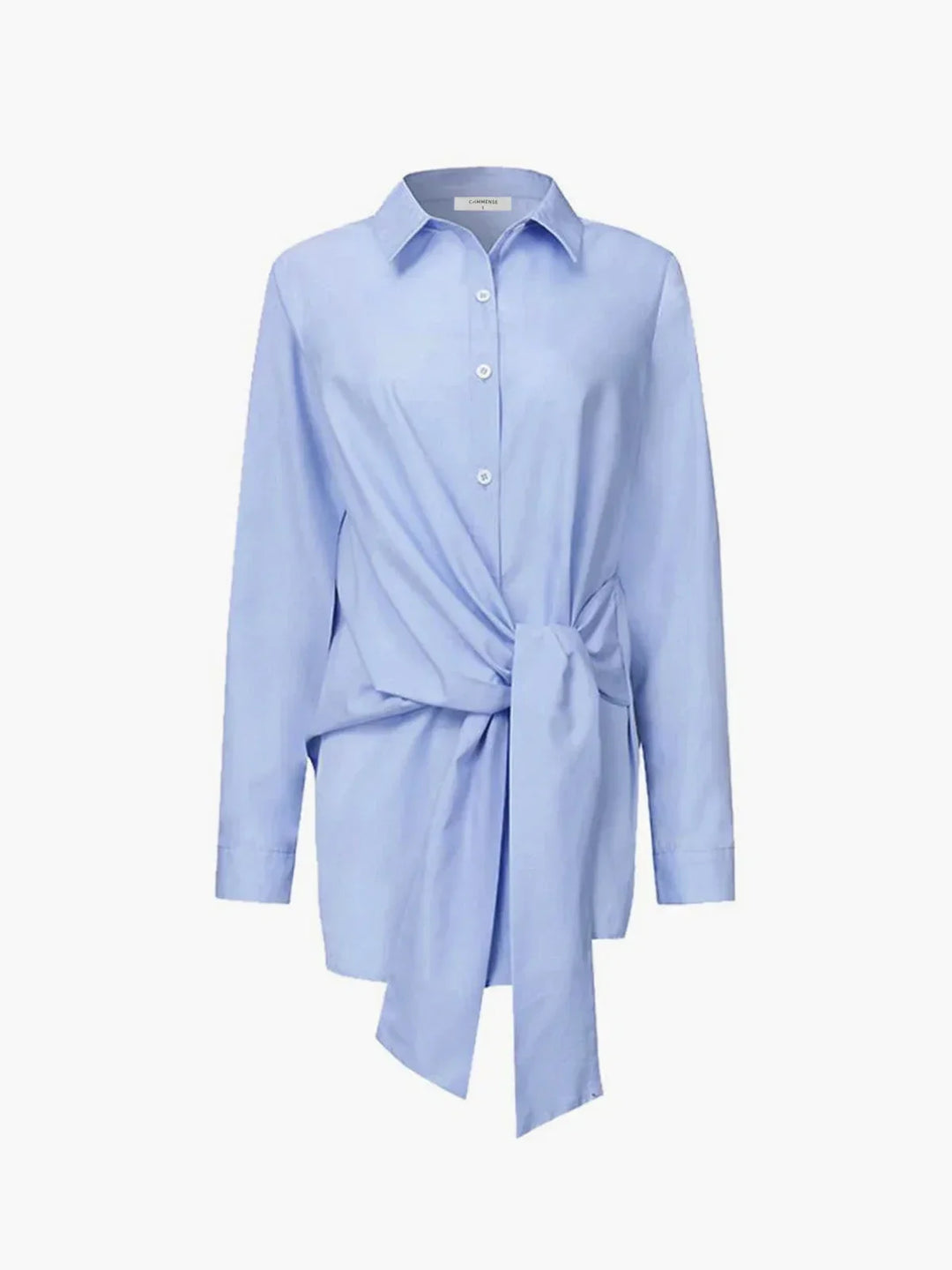 Chemise Femme Oversize à Manches Longues avec Ceinture Nouée Devant
