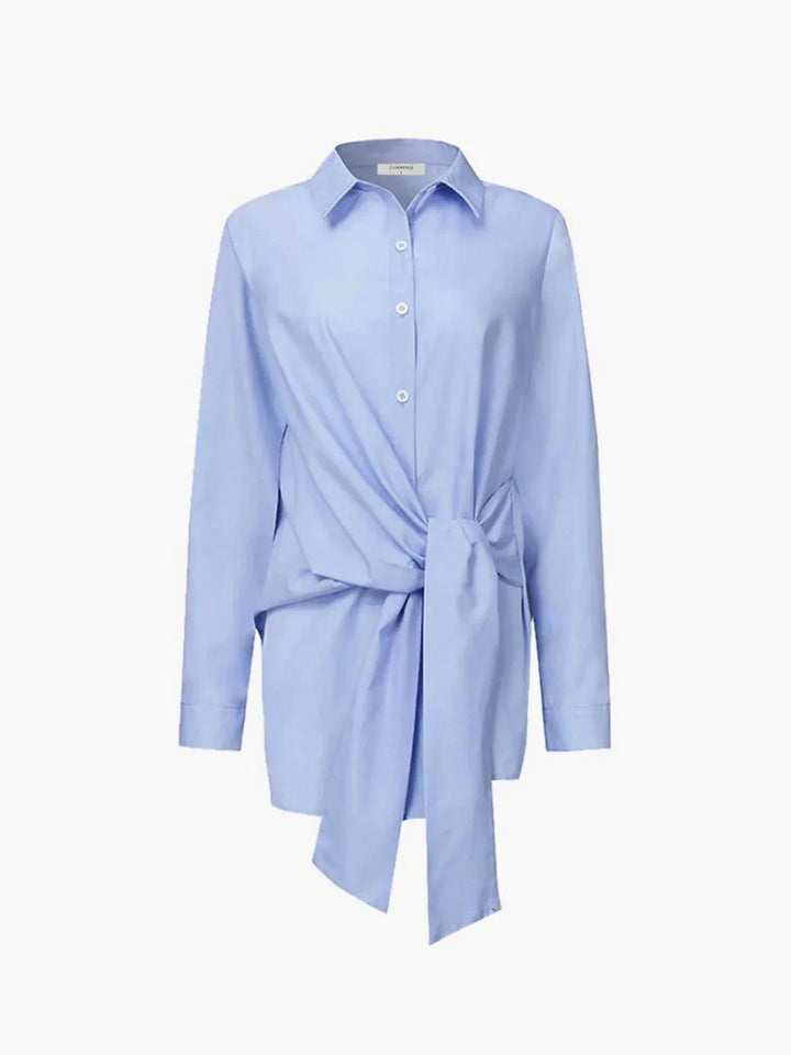 Chemise Femme Oversize à Manches Longues avec Ceinture Nouée Devant