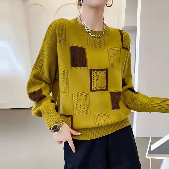 Maglione da donna a collo rotondo con motivo geometrico