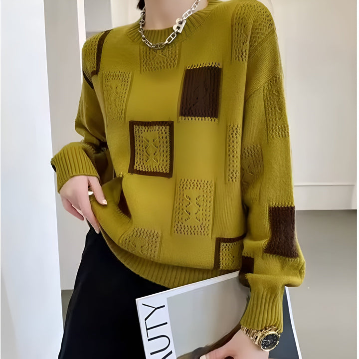 Maglione da donna a collo rotondo con motivo geometrico
