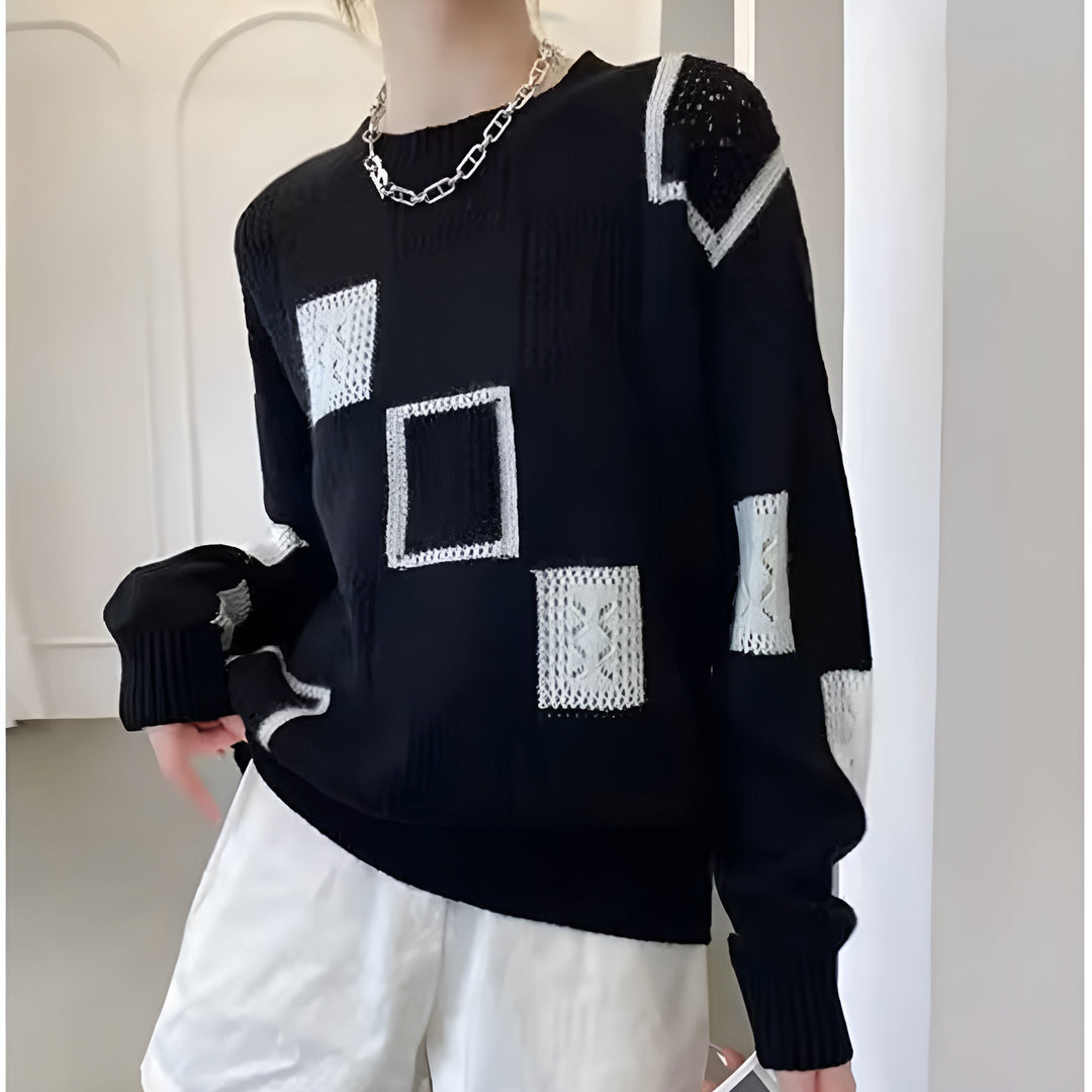 Maglione da donna a collo rotondo con motivo geometrico