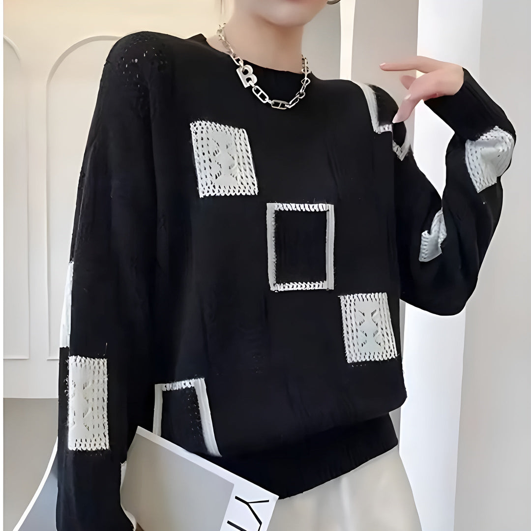 Maglione da donna a collo rotondo con motivo geometrico