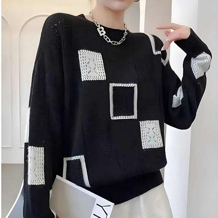 Maglione da donna a collo rotondo con motivo geometrico