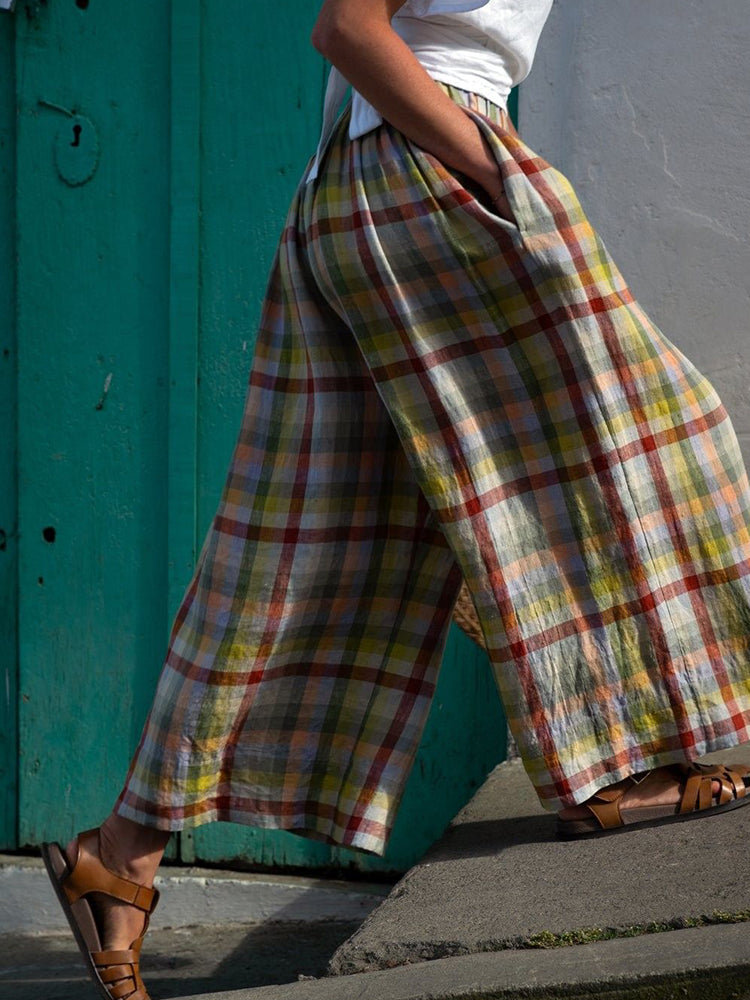 Pantalon Large à Carreaux Pour Femme