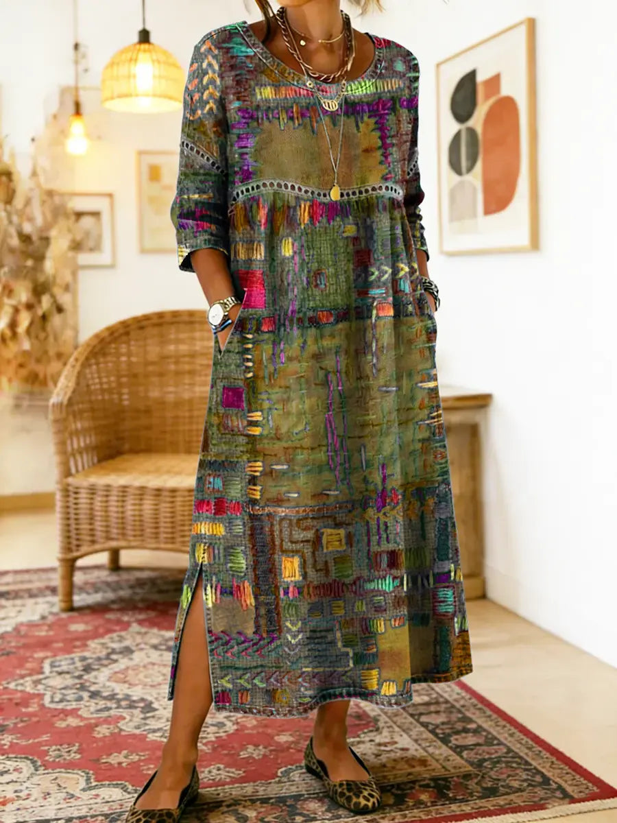 Robe imprimée patchwork ethnique femme