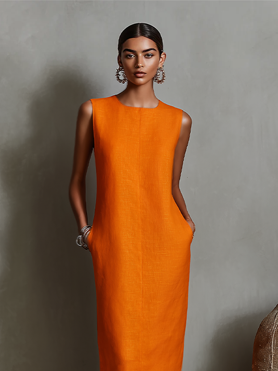 Robe Midi Sans Manches Femme Minimaliste