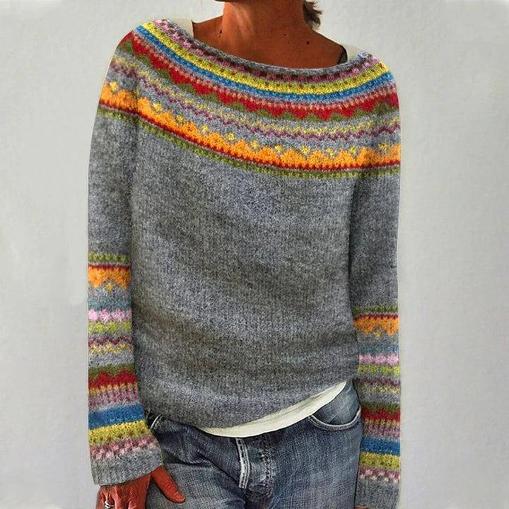 Pull Col Rond à Motif Nordique pour Femme