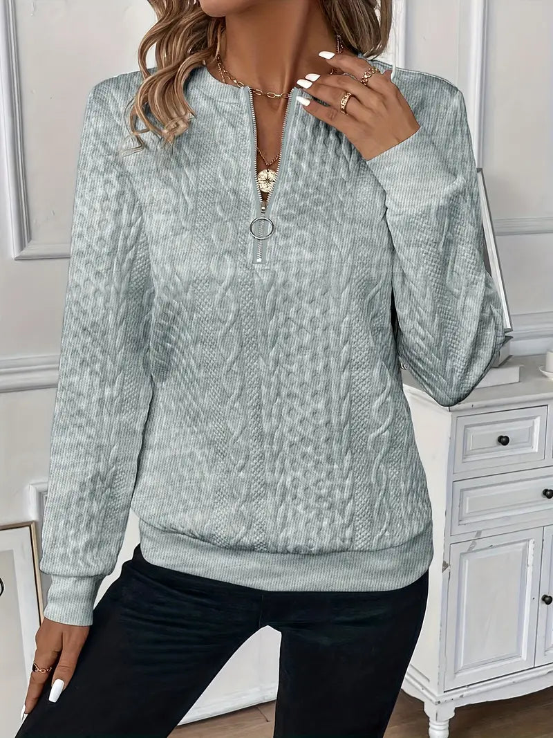 Maglione da donna con trecce e mezza zip