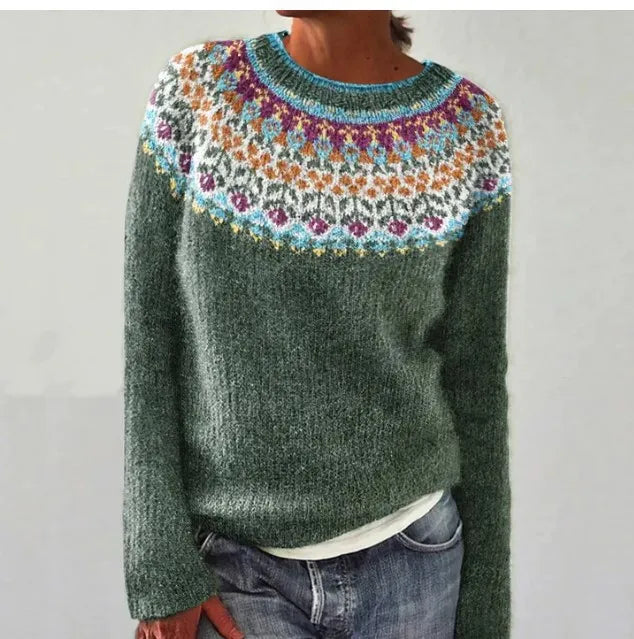 Pull Col Rond à Motif Nordique pour Femme