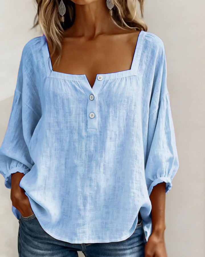 Blusa donna con scollo quadrato e maniche a sbuffo