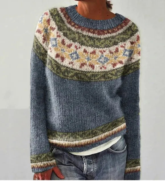 Pull Col Rond à Motif Nordique pour Femme
