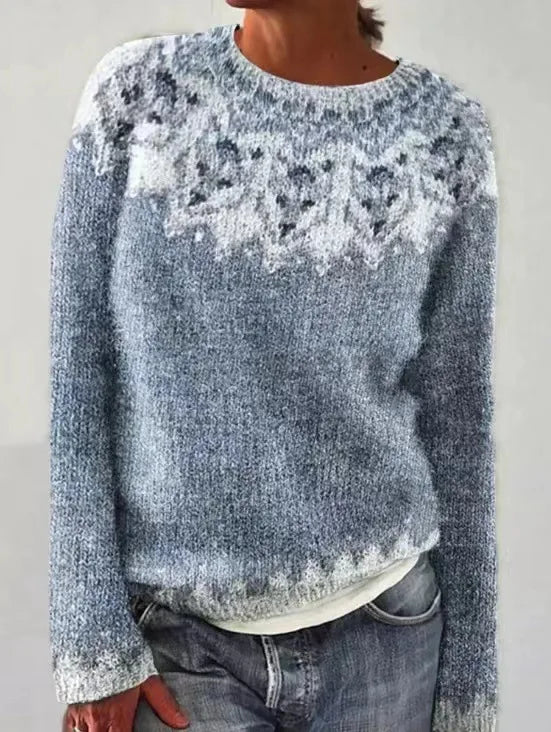 Pull Col Rond à Motif Nordique pour Femme
