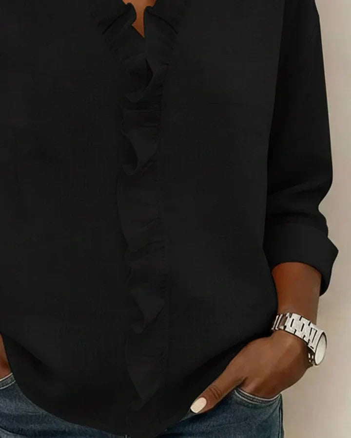 Blouse femme col V volants manches longues