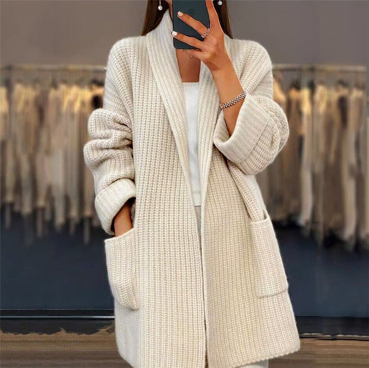 Cardigan Long Femme en Maille Ouvert Oversize avec Poches