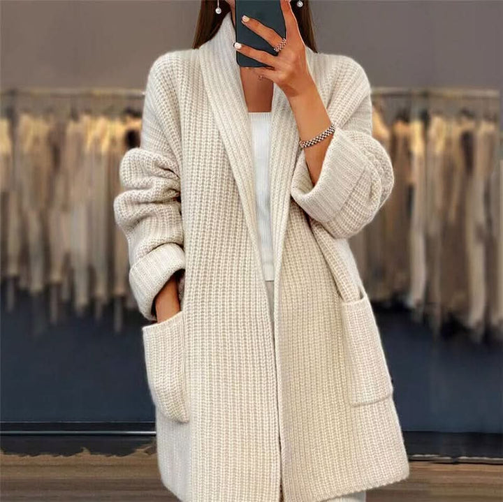 Gilet Long en Maille à Coupe Ample et Poches pour Femme