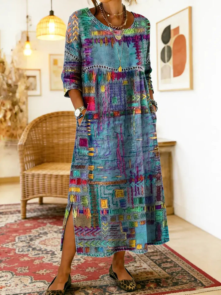 Robe imprimée patchwork ethnique femme