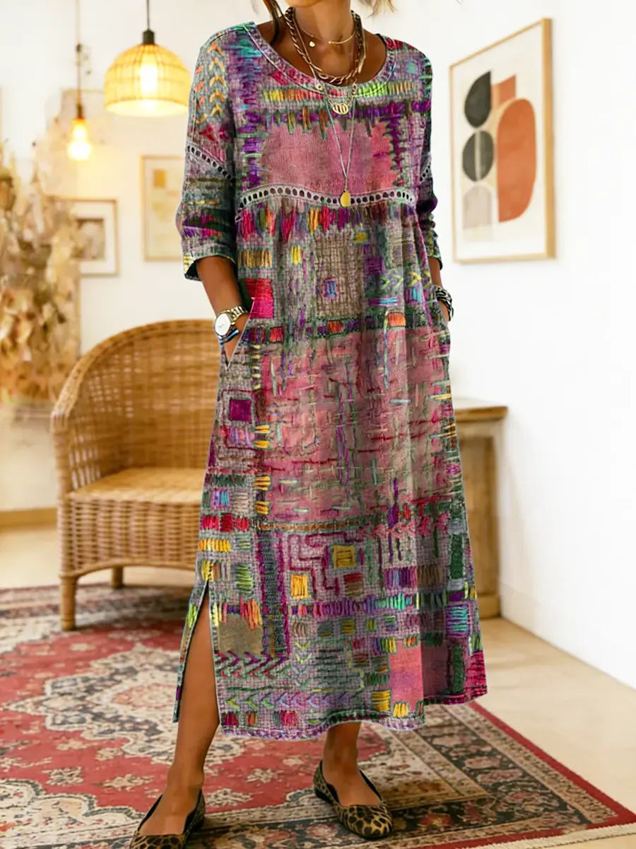 Robe imprimée patchwork ethnique femme