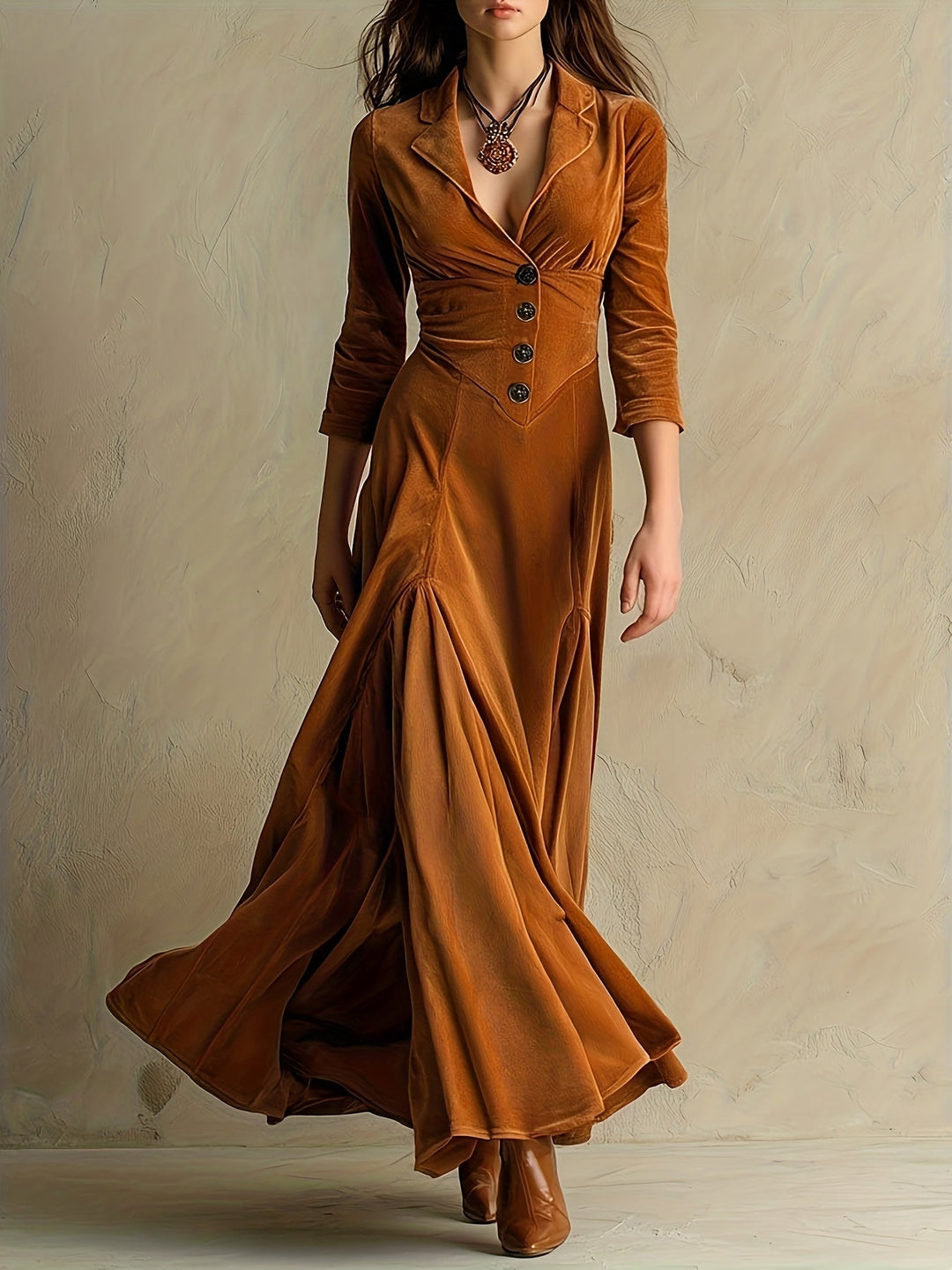 Robe Longue Boutonnée à Manches Longues Pour Femme