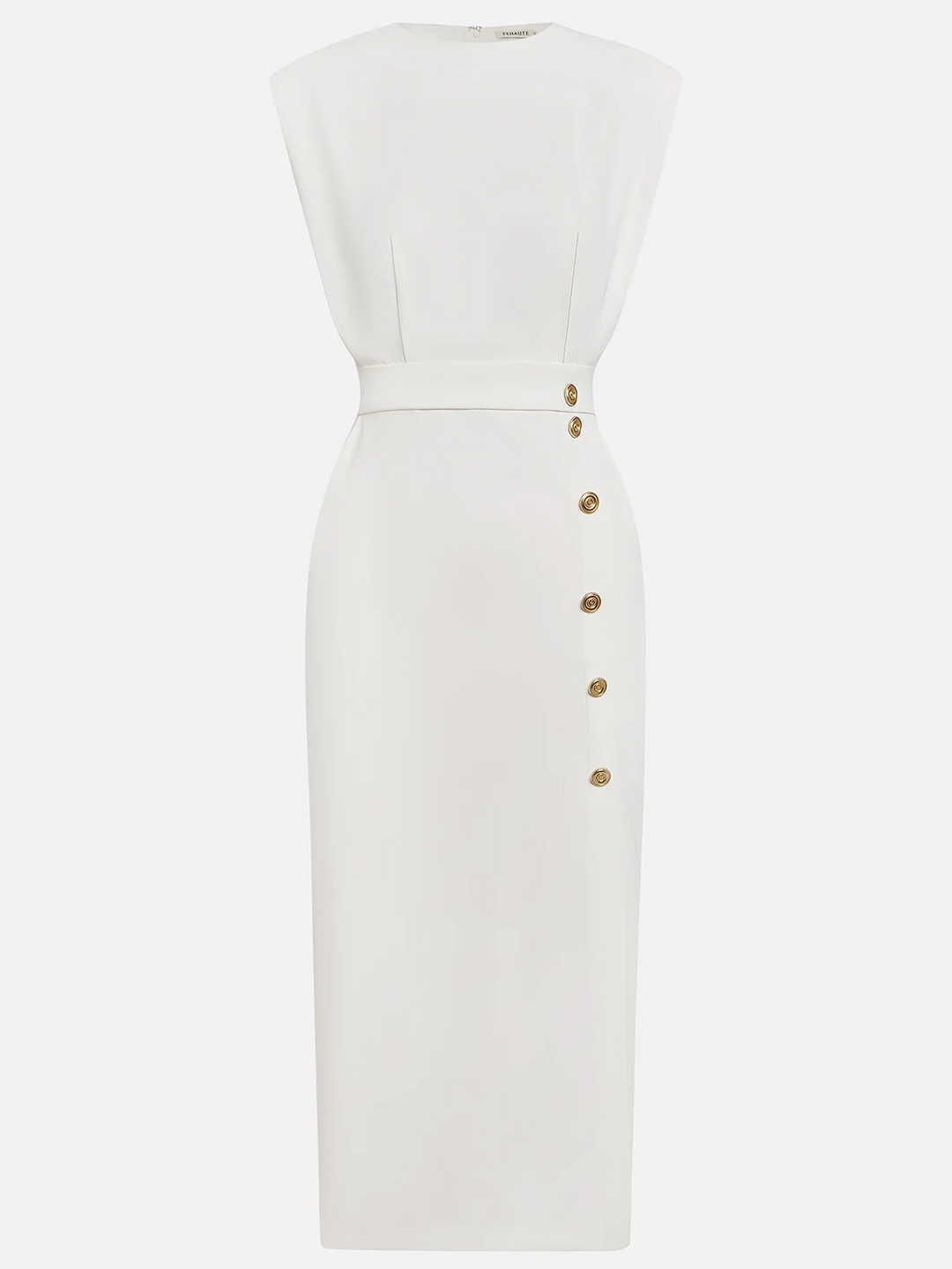 Elegantní midi šaty bez rukávů s dekorativními knoflíky