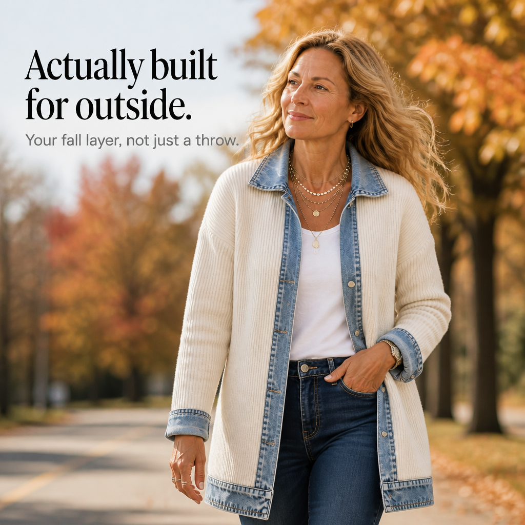 Gilet da donna in maglia a coste con inserti in denim