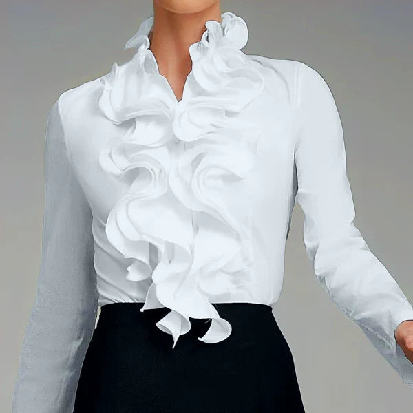 Blusa da donna con colletto a volant e maniche lunghe