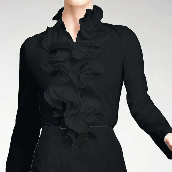 Blusa da donna con colletto a volant e maniche lunghe