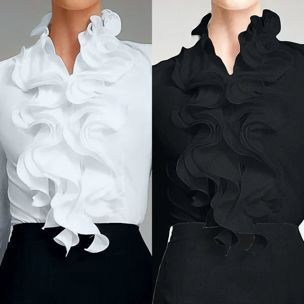 Blusa da donna con colletto a volant e maniche lunghe