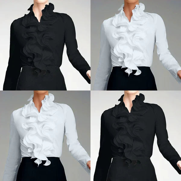 Blusa da donna con colletto a volant e maniche lunghe