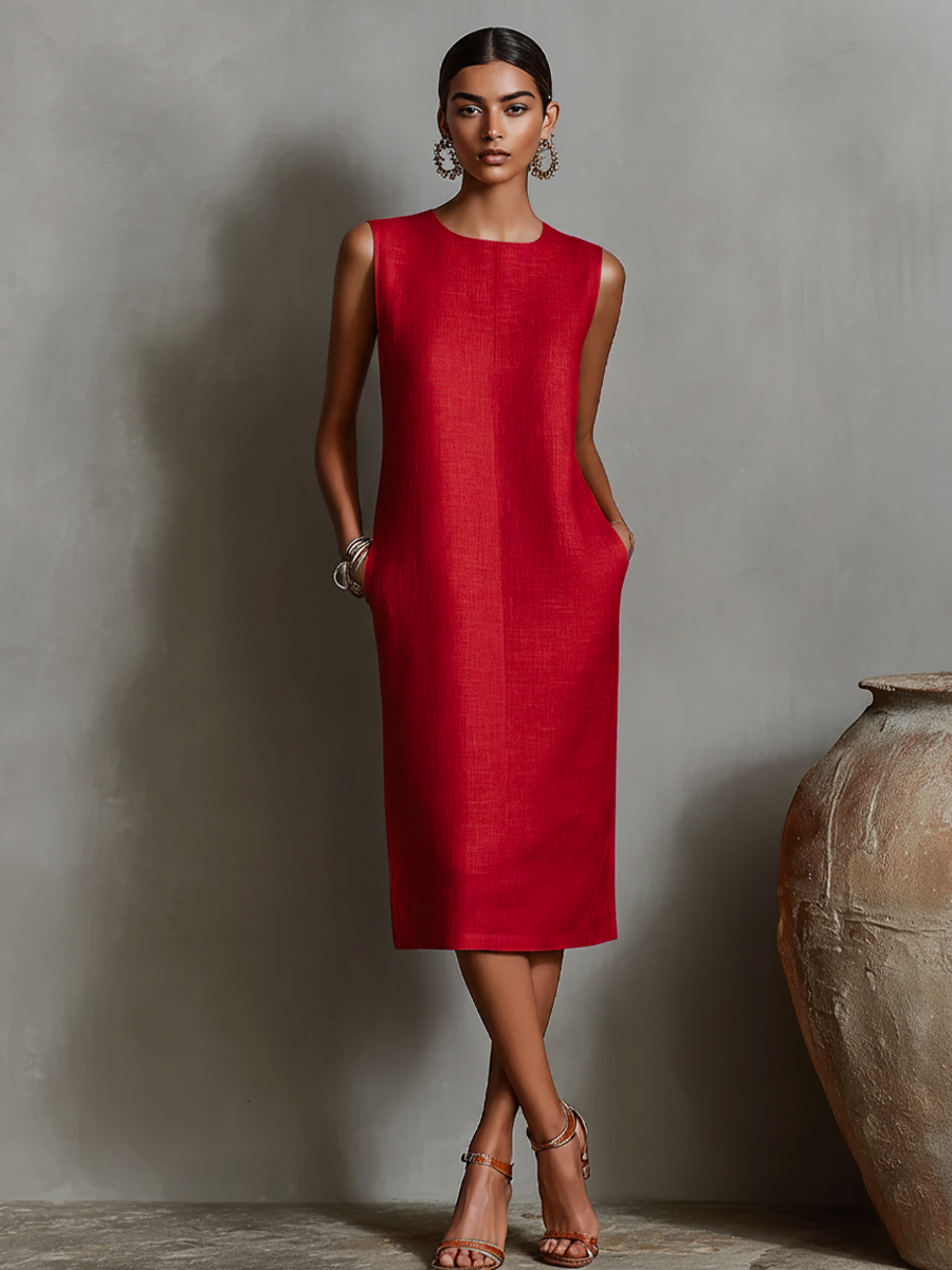 Robe Midi Sans Manches Femme Minimaliste