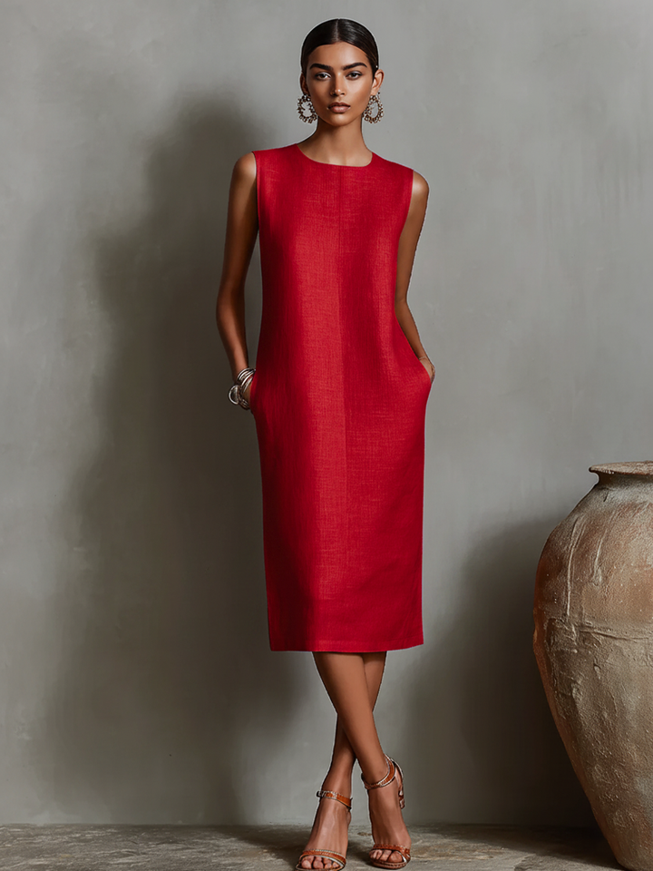 Robe Midi Sans Manches Femme Minimaliste