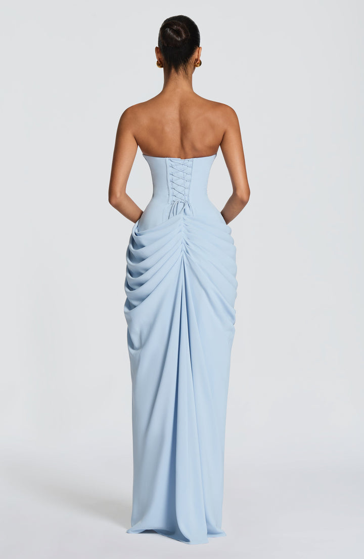 Long Draped Strapless Evening Dress for Women