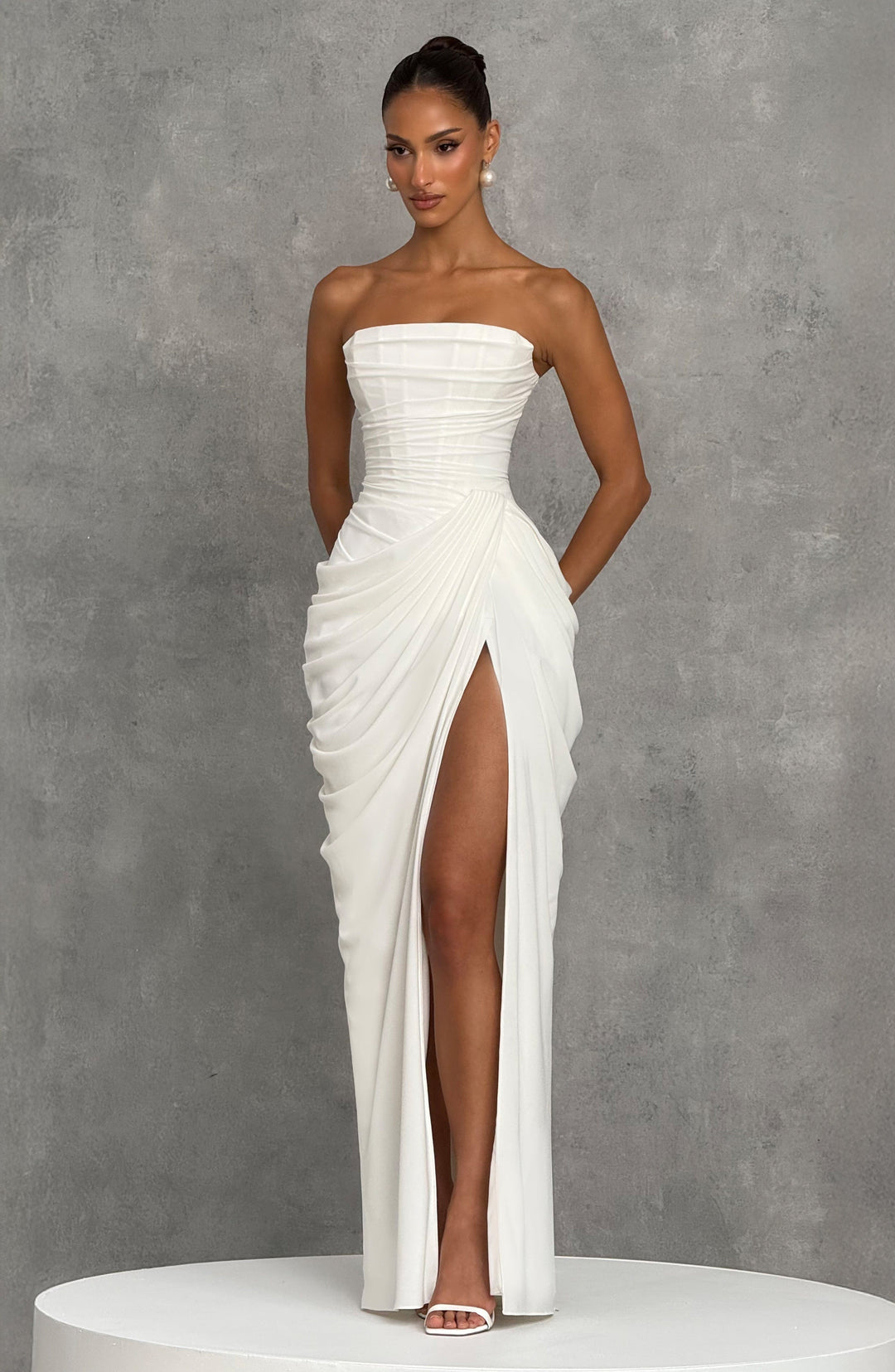 Long Draped Strapless Evening Dress for Women