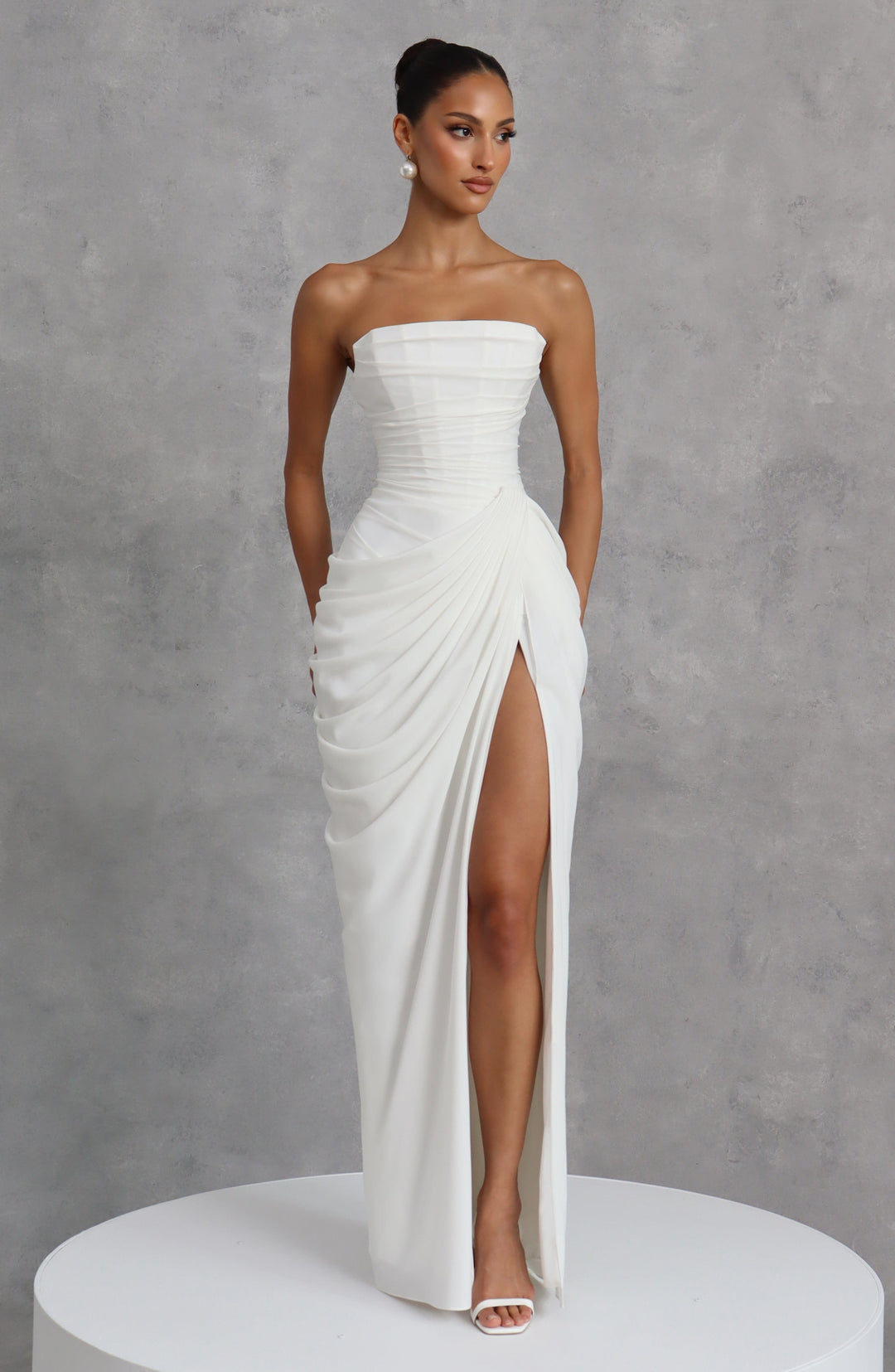 Long Draped Strapless Evening Dress for Women
