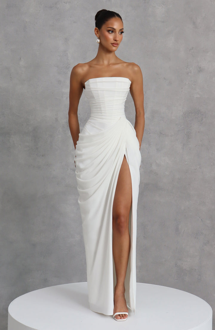 Long Draped Strapless Evening Dress for Women