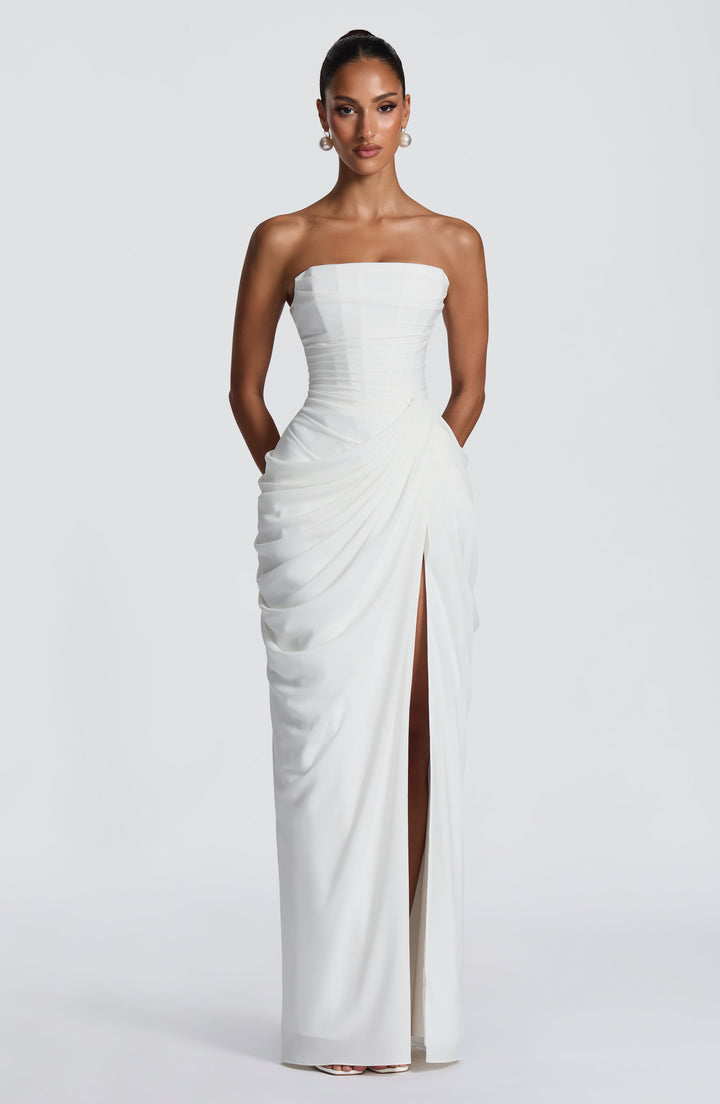 Long Draped Strapless Evening Dress for Women