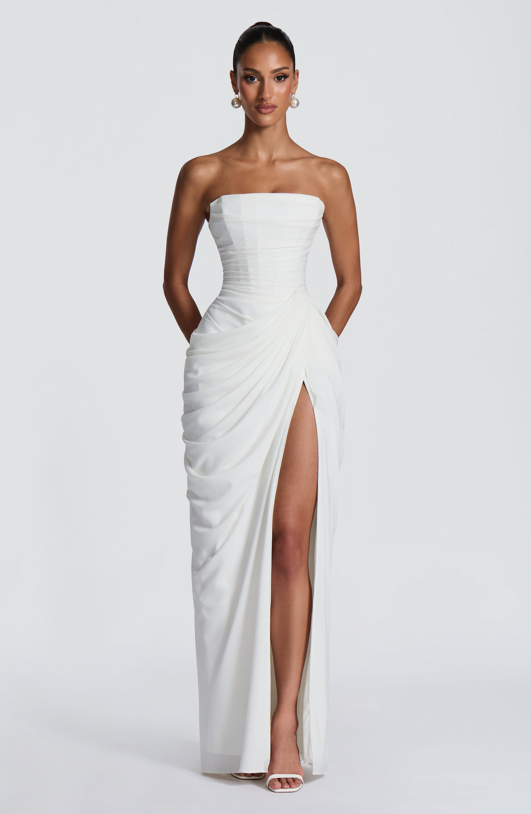 Long Draped Strapless Evening Dress for Women