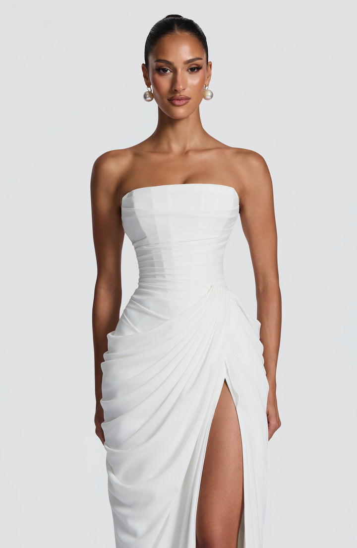 Long Draped Strapless Evening Dress for Women