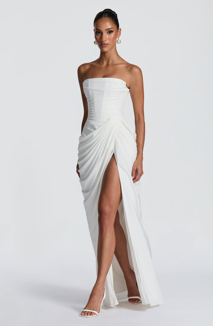 Long Draped Strapless Evening Dress for Women