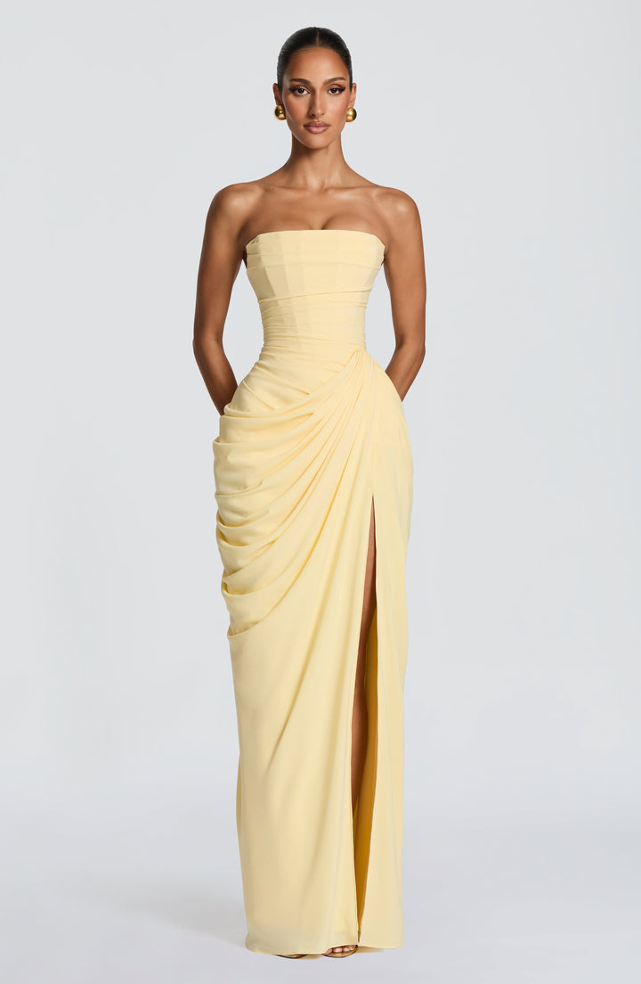 Long Draped Strapless Evening Dress for Women