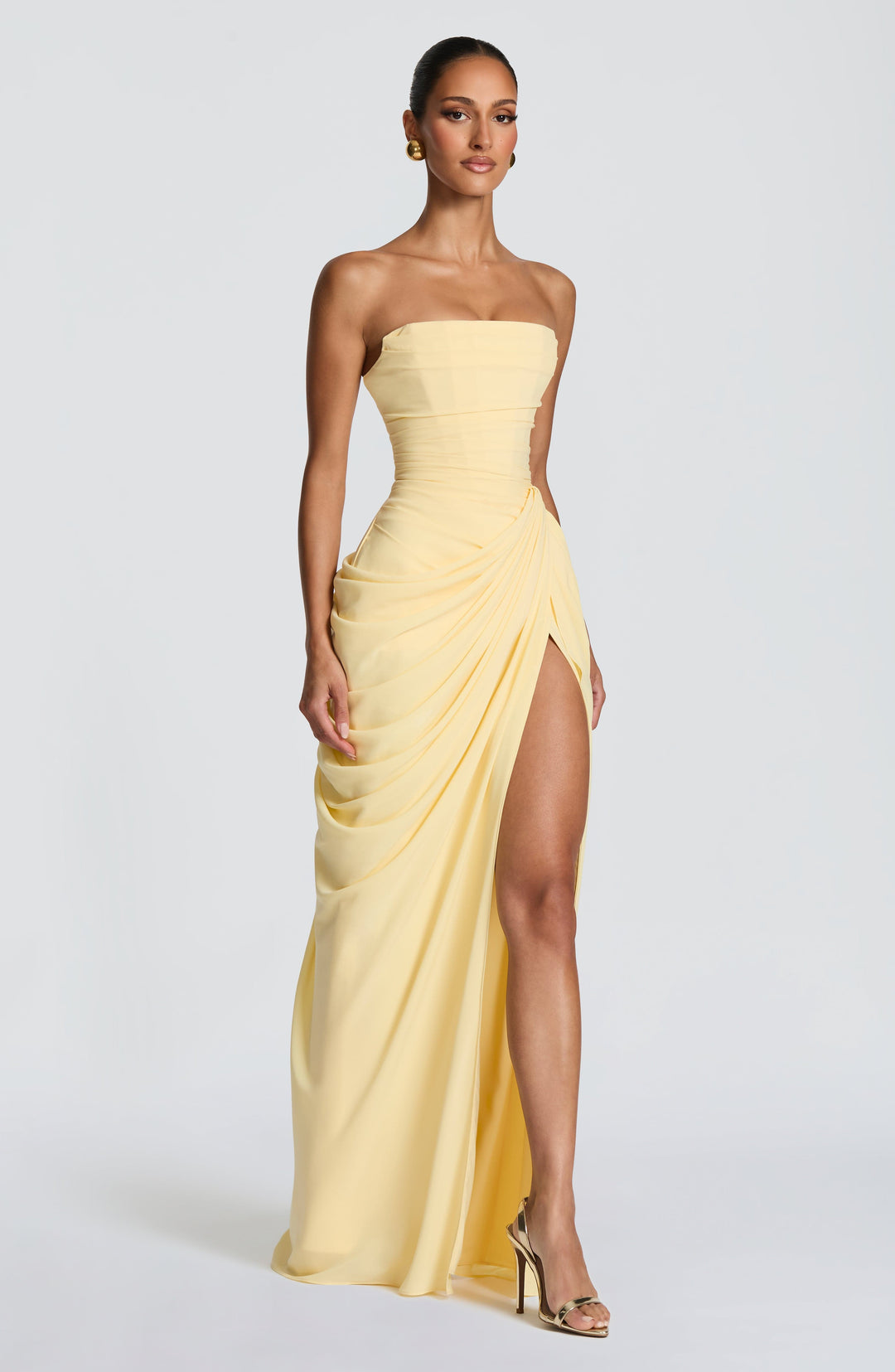 Long Draped Strapless Evening Dress for Women