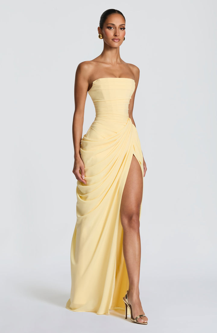 Long Draped Strapless Evening Dress for Women