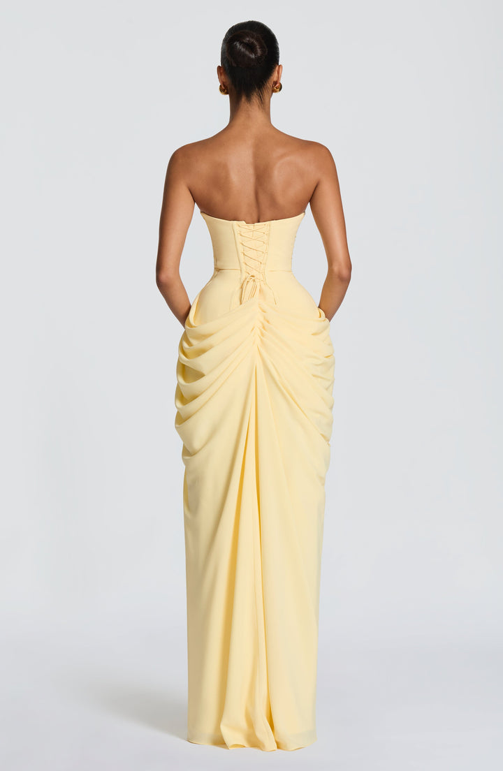 Long Draped Strapless Evening Dress for Women
